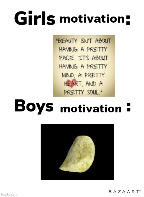 chip | motivation; motivation | image tagged in boys vs girls | made w/ Imgflip meme maker