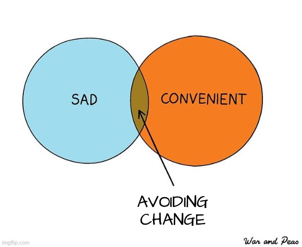 Fear of Change & Avoiding change | AVOIDING
CHANGE | image tagged in sadly convenient,sad but true,change,depression sadness hurt pain anxiety,depressing,depression | made w/ Imgflip meme maker