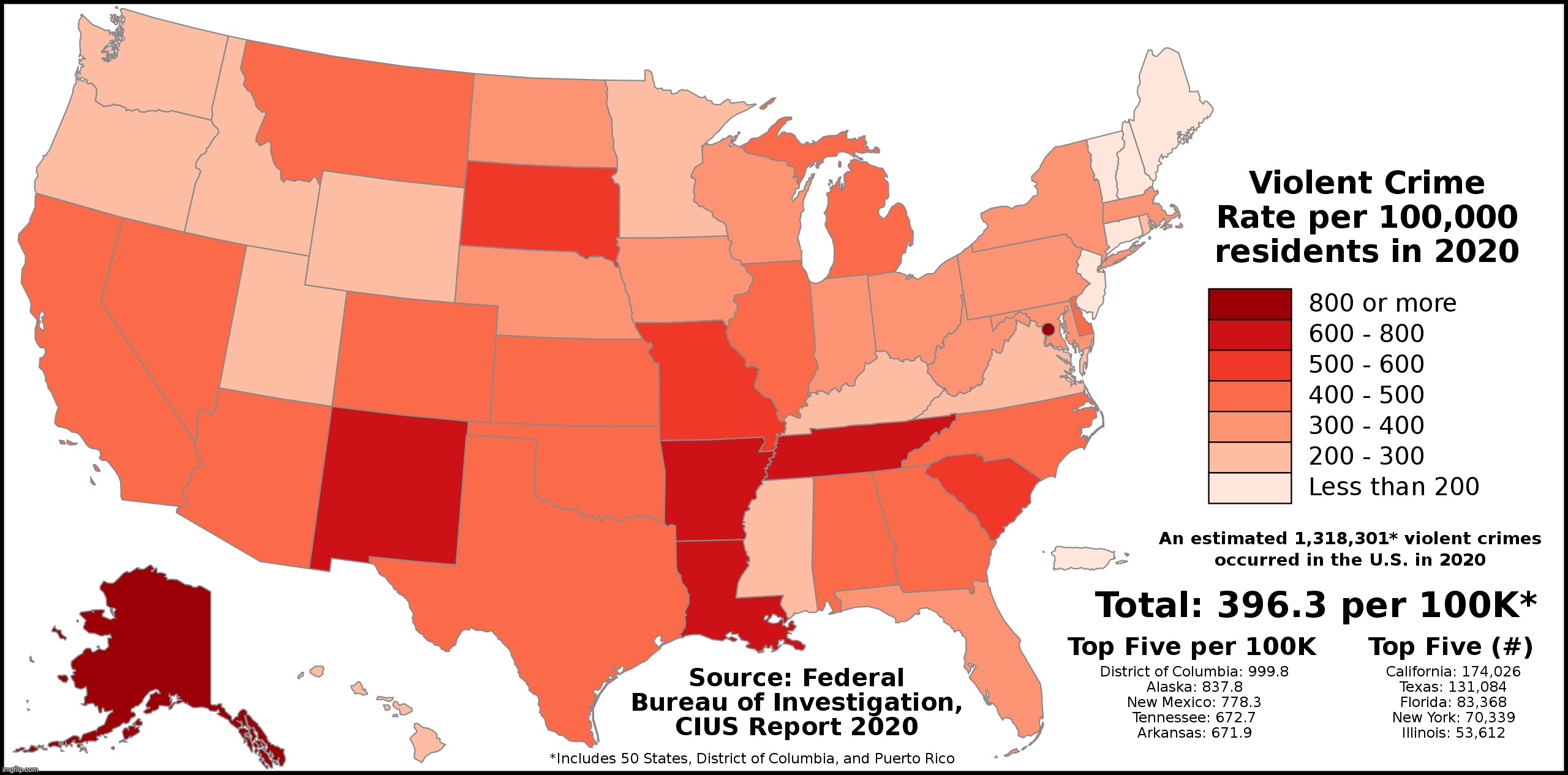 Violent Crime rates | image tagged in map,maps,crime,south,red states,gop | made w/ Imgflip meme maker