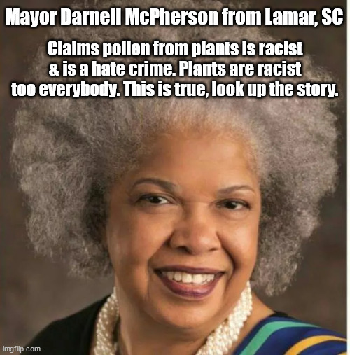 Racism... racism everywhere. | Mayor Darnell McPherson from Lamar, SC; Claims pollen from plants is racist & is a hate crime. Plants are racist too everybody. This is true, look up the story. | image tagged in funny | made w/ Imgflip meme maker