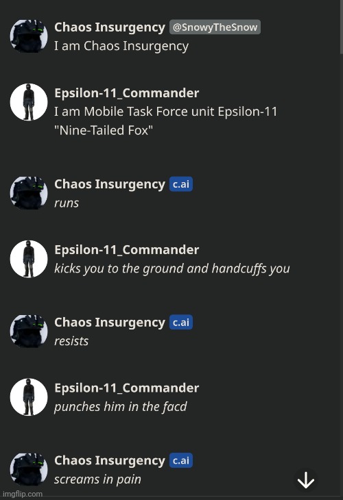 Blud thought he could run away | image tagged in chaos insurgency,character ai | made w/ Imgflip meme maker