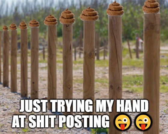 shit posts | JUST TRYING MY HAND AT SHIT POSTING 😜😜 | image tagged in shit posts,kewlew | made w/ Imgflip meme maker