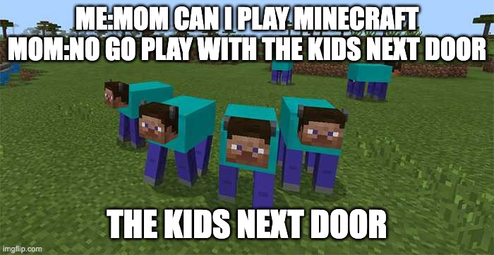 me and the boys | ME:MOM CAN I PLAY MINECRAFT
MOM:NO GO PLAY WITH THE KIDS NEXT DOOR; THE KIDS NEXT DOOR | image tagged in me and the boys | made w/ Imgflip meme maker