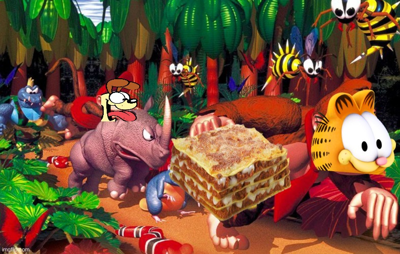 if garfield was in donkey kong country | image tagged in donkey kong country,garfield,snes,parody,video games,16 bit | made w/ Imgflip meme maker