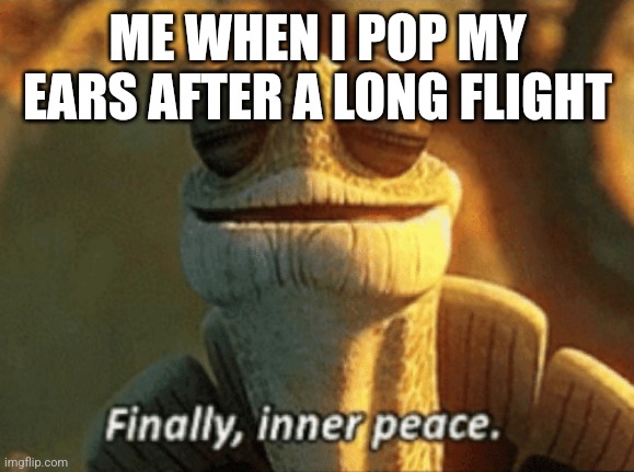 Air pressure at its finest | ME WHEN I POP MY EARS AFTER A LONG FLIGHT | image tagged in finally inner peace | made w/ Imgflip meme maker