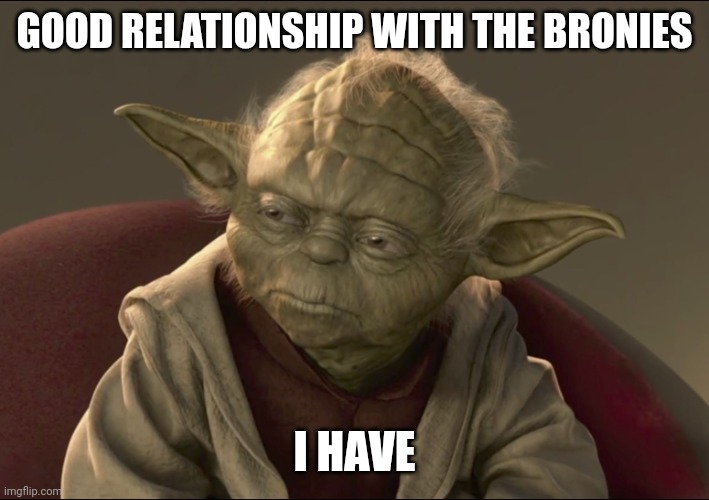 Yoda Begun The Clone War Has | GOOD RELATIONSHIP WITH THE BRONIES I HAVE | image tagged in yoda begun the clone war has | made w/ Imgflip meme maker