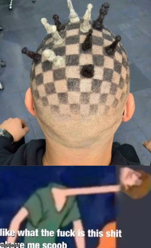 Meme #3,120 | image tagged in like what the f ck is this sh t above me scoob,memes,cursed image,cursed,haircut,chess | made w/ Imgflip meme maker