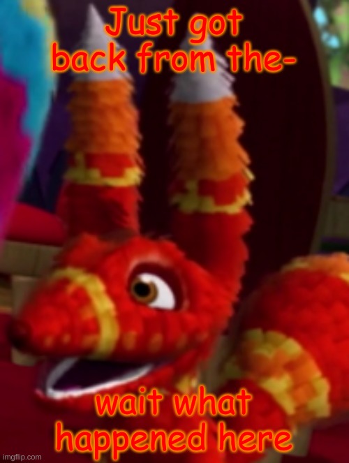 Pretztail Smiling | Just got back from the- wait what happened here | image tagged in pretztail smiling | made w/ Imgflip meme maker