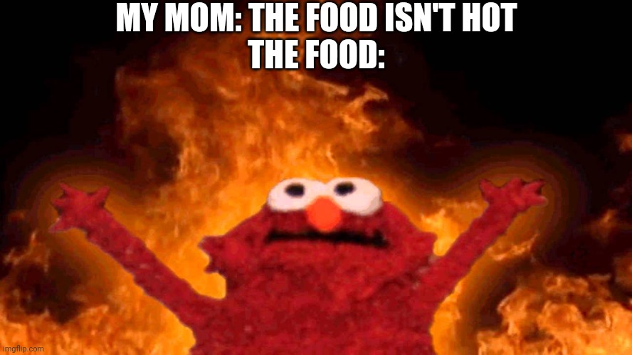Fr tho | MY MOM: THE FOOD ISN'T HOT
THE FOOD: | image tagged in elmo fire,mom,my mom,food,hot,thisimagehasalotoftags | made w/ Imgflip meme maker