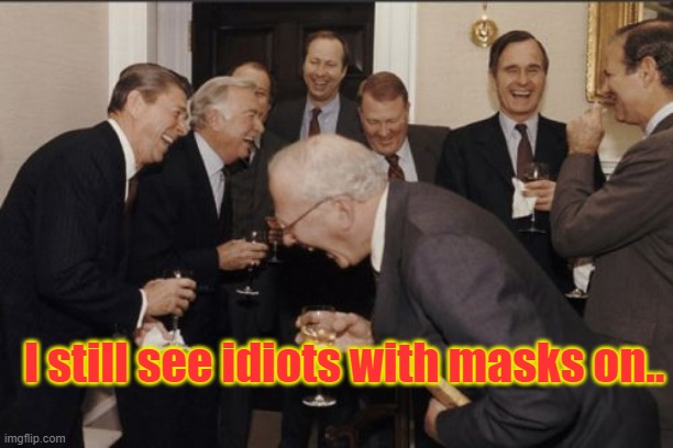 Laughing Men In Suits Meme | I still see idiots with masks on.. | image tagged in memes,laughing men in suits | made w/ Imgflip meme maker