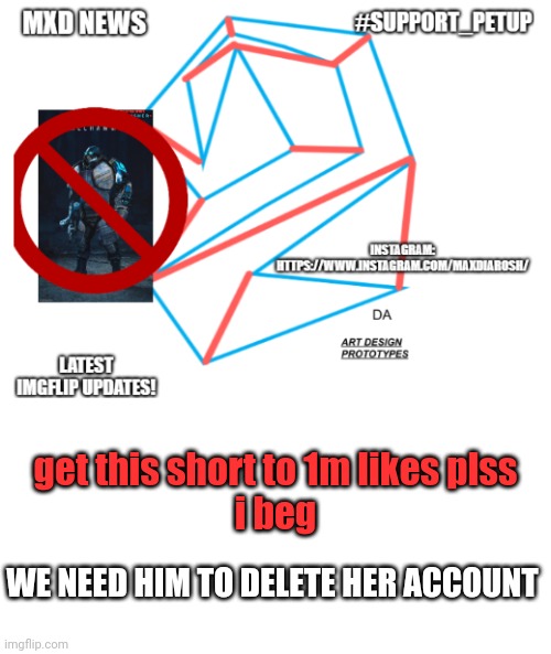 https://youtube.com/shorts/LUJjw98q668?feature=share | get this short to 1m likes plss
i beg; WE NEED HIM TO DELETE HER ACCOUNT | image tagged in mxd news temp remastered,pls,i beg | made w/ Imgflip meme maker