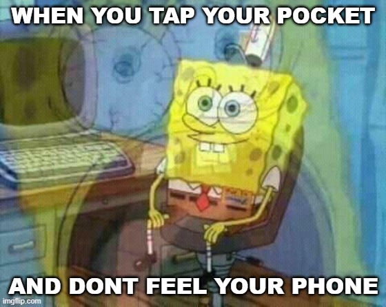 hmm. | WHEN YOU TAP YOUR POCKET; AND DONT FEEL YOUR PHONE | image tagged in spongebob panic inside | made w/ Imgflip meme maker