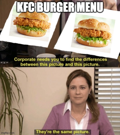 kfc burgers are all the same | KFC BURGER MENU | image tagged in corporate needs you to find the differences,kfc,zinger,burger,australia | made w/ Imgflip meme maker