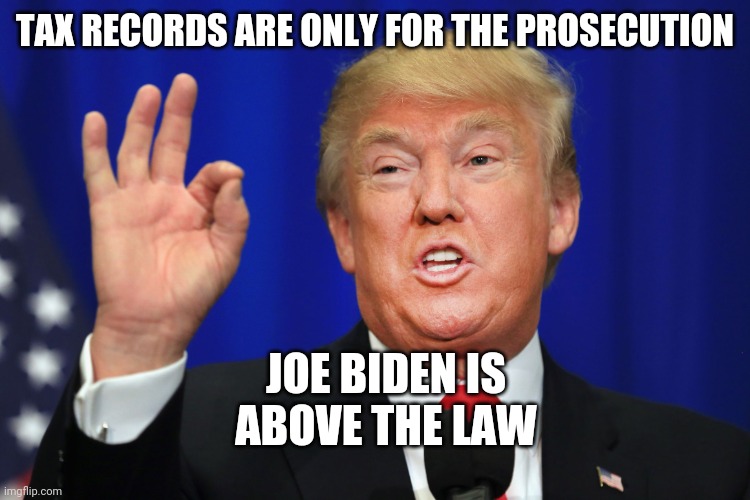 The Best Trump | TAX RECORDS ARE ONLY FOR THE PROSECUTION JOE BIDEN IS ABOVE THE LAW | image tagged in the best trump | made w/ Imgflip meme maker