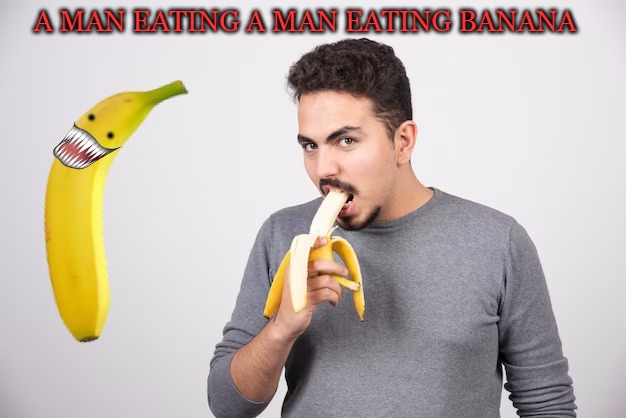 A man eating a man eating banana | A MAN EATING A MAN EATING BANANA | image tagged in a man eating a man eating banana,kewlew | made w/ Imgflip meme maker