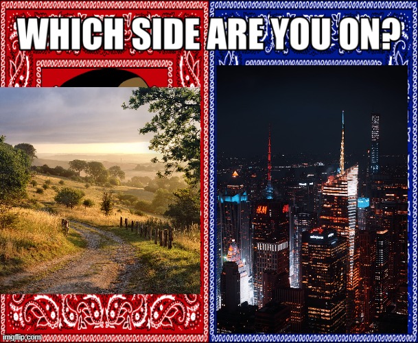 Personally, I actually prefer the city. | image tagged in which side are you on | made w/ Imgflip meme maker