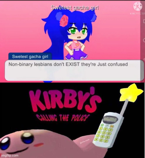 You... You're an idiot. | image tagged in kirby's calling the police,gacha life | made w/ Imgflip meme maker