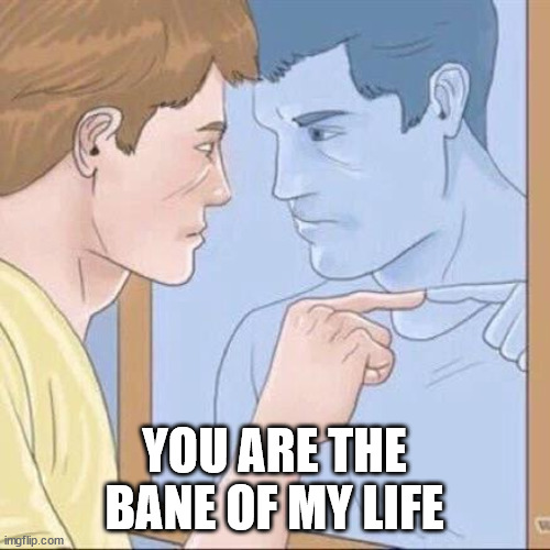 Pointing mirror guy | YOU ARE THE BANE OF MY LIFE | image tagged in pointing mirror guy | made w/ Imgflip meme maker
