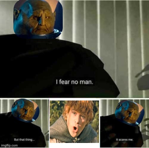 I agree | image tagged in i fear no man,strax,sontaran,samwise,tolkien,potatoes | made w/ Imgflip meme maker