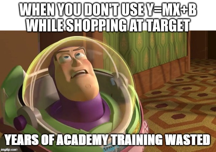 true | WHEN YOU DON'T USE Y=MX+B WHILE SHOPPING AT TARGET | image tagged in years of academy training wasted | made w/ Imgflip meme maker