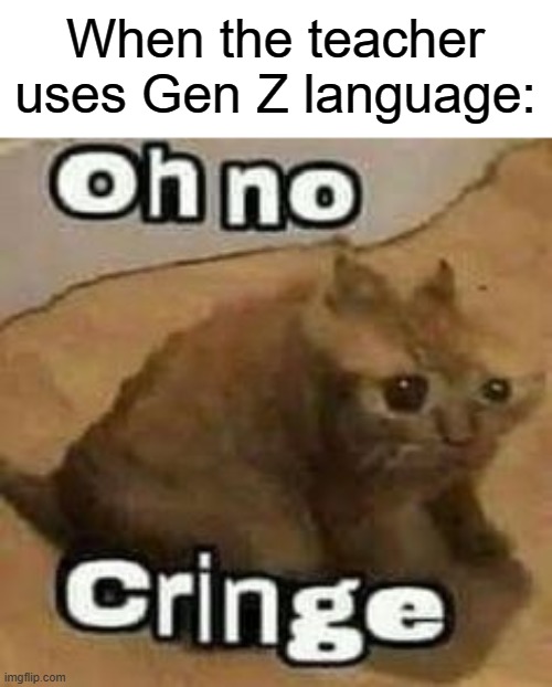 Anyone else ever experienced this? | When the teacher uses Gen Z language: | image tagged in oh no cringe,memes,funny,teachers,school,why are you reading this | made w/ Imgflip meme maker