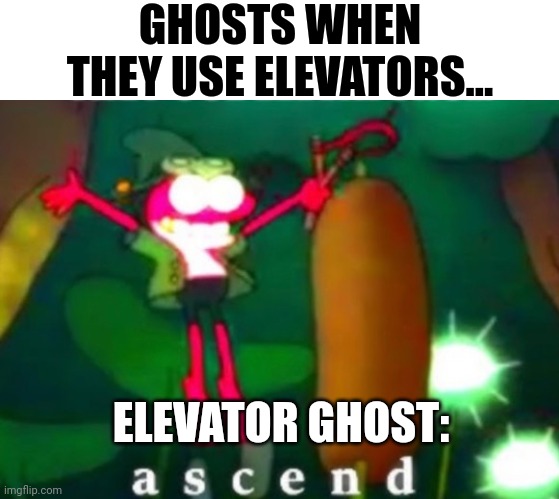 Elevator ghost | GHOSTS WHEN THEY USE ELEVATORS... ELEVATOR GHOST: | image tagged in sprig ascends | made w/ Imgflip meme maker