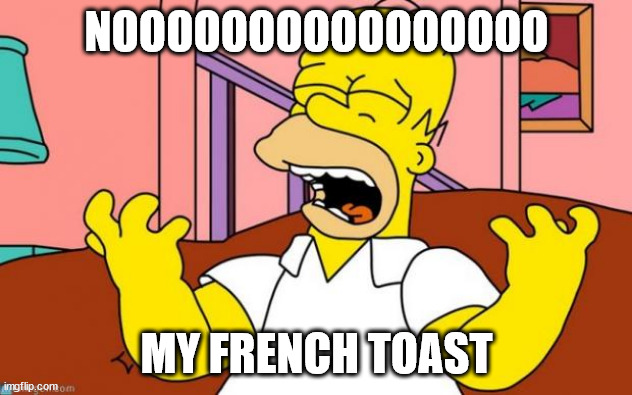 Nooooo! | NOOOOOOOOOOOOOOOO MY FRENCH TOAST | image tagged in nooooo | made w/ Imgflip meme maker