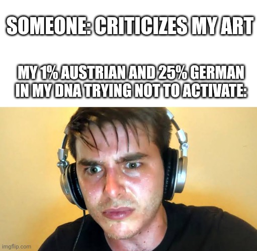 If you get it you get it. | SOMEONE: CRITICIZES MY ART; MY 1% AUSTRIAN AND 25% GERMAN IN MY DNA TRYING NOT TO ACTIVATE: | made w/ Imgflip meme maker