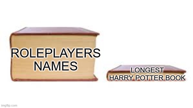 ROLEPLAYERS NAMES LONGEST HARRY POTTER BOOK | image tagged in big book small book | made w/ Imgflip meme maker