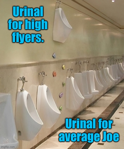 Urinals | Urinal for high flyers. Urinal for average Joe | image tagged in high flyers,urinals,average joe,toilets | made w/ Imgflip meme maker