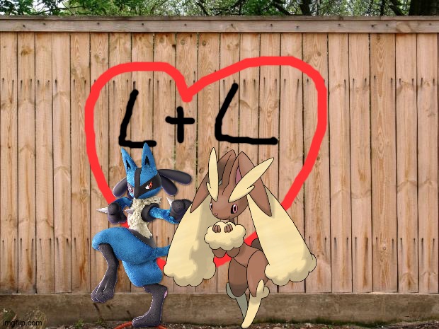 Another awesome Lucario x Lopunny picture | image tagged in fence | made w/ Imgflip meme maker