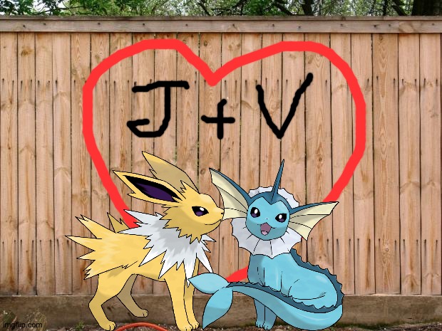 Another awesome Jolteon x Vaporeon picture | image tagged in fence | made w/ Imgflip meme maker