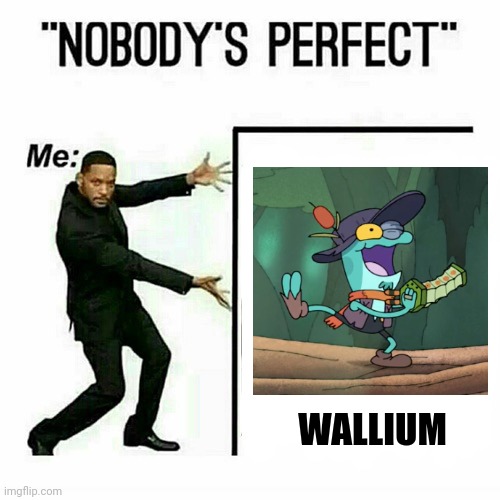 Wally is perfect | WALLIUM | image tagged in will smith nobody s perfect template | made w/ Imgflip meme maker