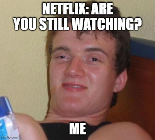 10 Guy Meme | NETFLIX: ARE YOU STILL WATCHING? ME | image tagged in memes,10 guy | made w/ Imgflip meme maker