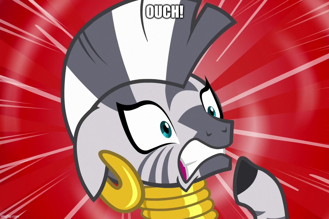 Shocked Zecora (MLP) | OUCH! | image tagged in shocked zecora mlp | made w/ Imgflip meme maker