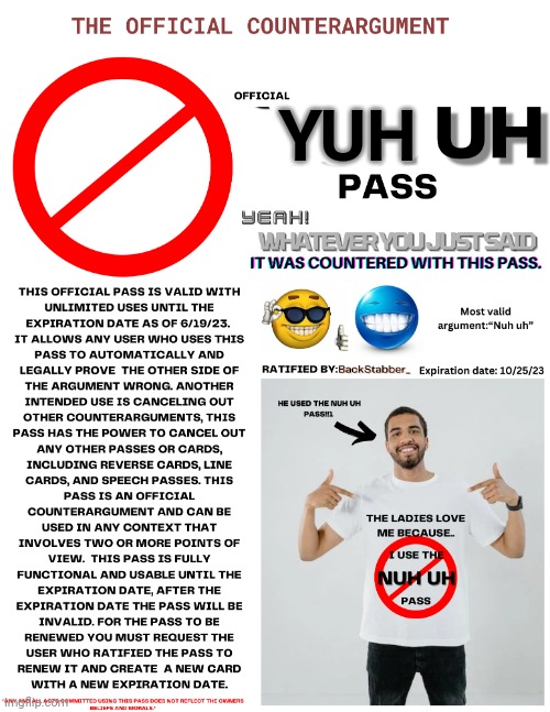 BackStabbers_Official Nuh uh pass | YUH | image tagged in backstabbers_official nuh uh pass | made w/ Imgflip meme maker