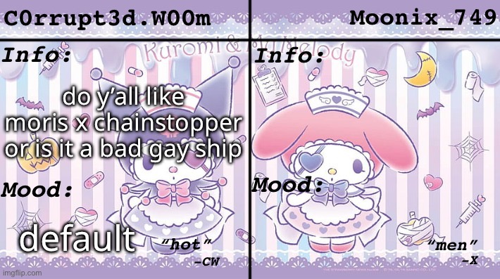 since we’re on the topic of ships, i’m assuming | do y’all like moris x chainstopper or is it a bad gay ship; default | made w/ Imgflip meme maker