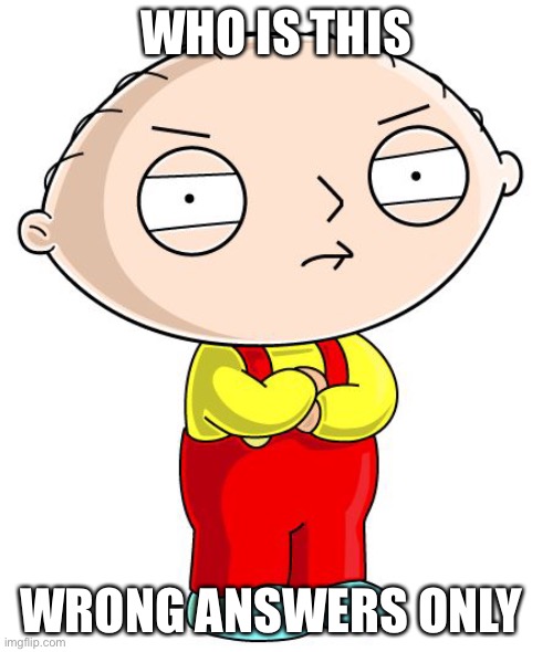 Stewie Griffin | WHO IS THIS; WRONG ANSWERS ONLY | image tagged in stewie griffin | made w/ Imgflip meme maker