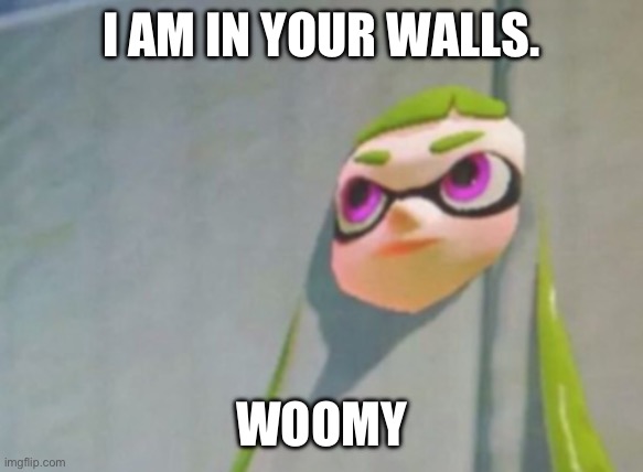 Woomy in the wall glitch splatoon | I AM IN YOUR WALLS. WOOMY | image tagged in woomy in the wall glitch splatoon | made w/ Imgflip meme maker