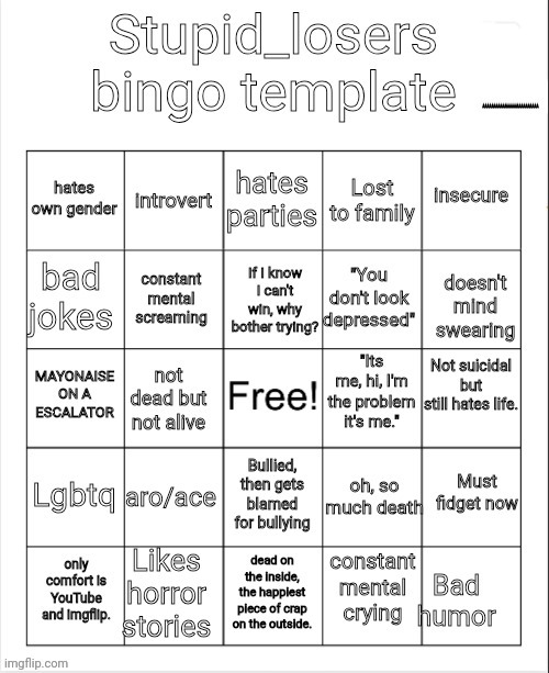 Stupid_losers bingo | image tagged in stupid_losers bingo | made w/ Imgflip meme maker