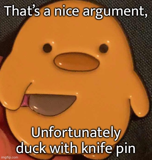 Got some enamel pins today | That’s a nice argument, Unfortunately duck with knife pin | made w/ Imgflip meme maker