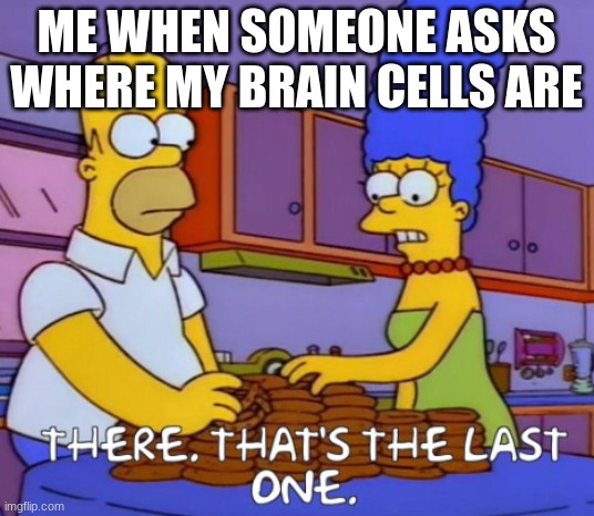 There. That's the last one | ME WHEN SOMEONE ASKS WHERE MY BRAIN CELLS ARE | image tagged in there that's the last one | made w/ Imgflip meme maker