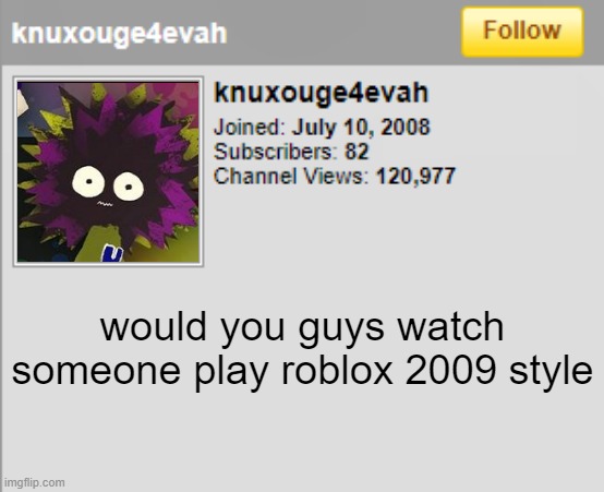 would you guys watch someone play roblox 2009 style | image tagged in r | made w/ Imgflip meme maker