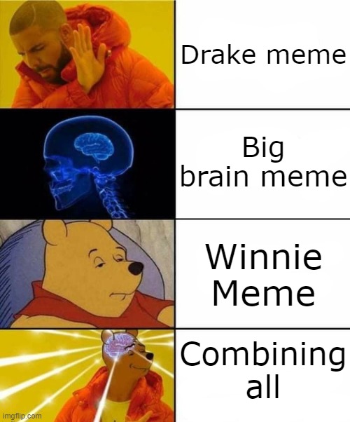 S tier meme template | Drake meme; Big brain meme; Winnie Meme; Combining all | image tagged in drake brain pooh crossover | made w/ Imgflip meme maker