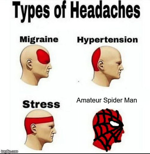 :) | Amateur Spider Man | image tagged in types of headaches meme,spider-man,spider man,spiderman,memes,funny | made w/ Imgflip meme maker