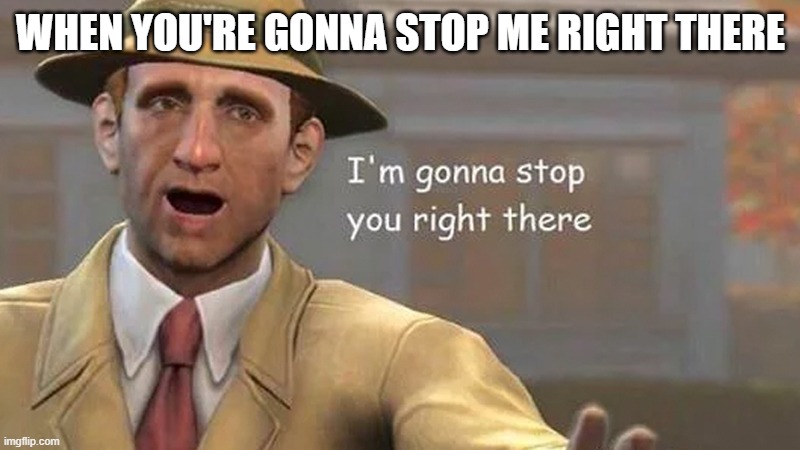 I'm gonna stop you right there | WHEN YOU'RE GONNA STOP ME RIGHT THERE | image tagged in i'm gonna stop you right there | made w/ Imgflip meme maker