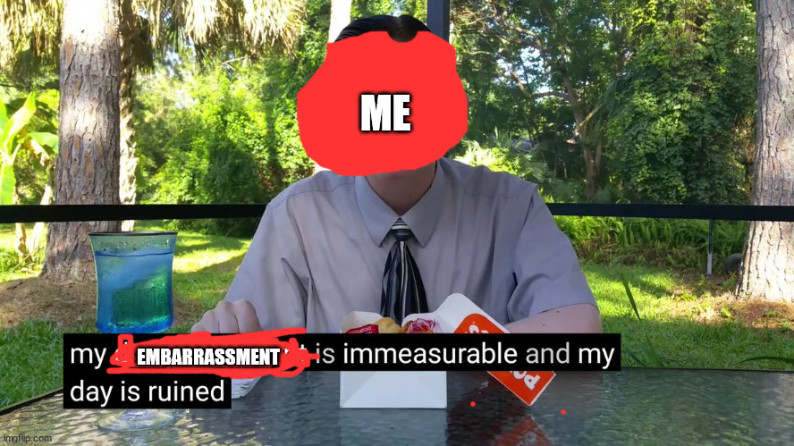My Disappointment Is Immeasurable | ME; EMBARRASSMENT | image tagged in my disappointment is immeasurable | made w/ Imgflip meme maker