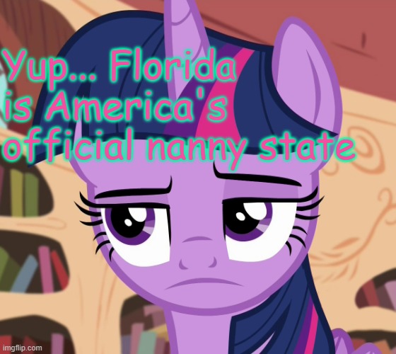 Unamused Twilight Sparkle (MLP) | Yup... Florida is America's official nanny state | image tagged in unamused twilight sparkle mlp | made w/ Imgflip meme maker