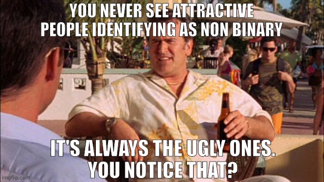 Always the ugly ones. | YOU NEVER SEE ATTRACTIVE PEOPLE IDENTIFYING AS NON BINARY; IT'S ALWAYS THE UGLY ONES.
YOU NOTICE THAT? | image tagged in burn notice | made w/ Imgflip meme maker