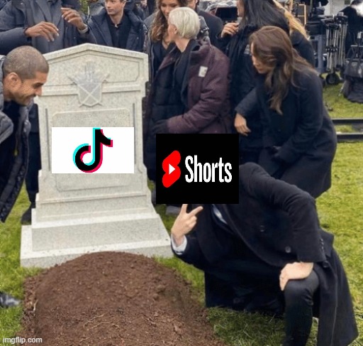 the shorts wars | image tagged in grant gustin over grave,tiktok,youtube shorts,social media | made w/ Imgflip meme maker